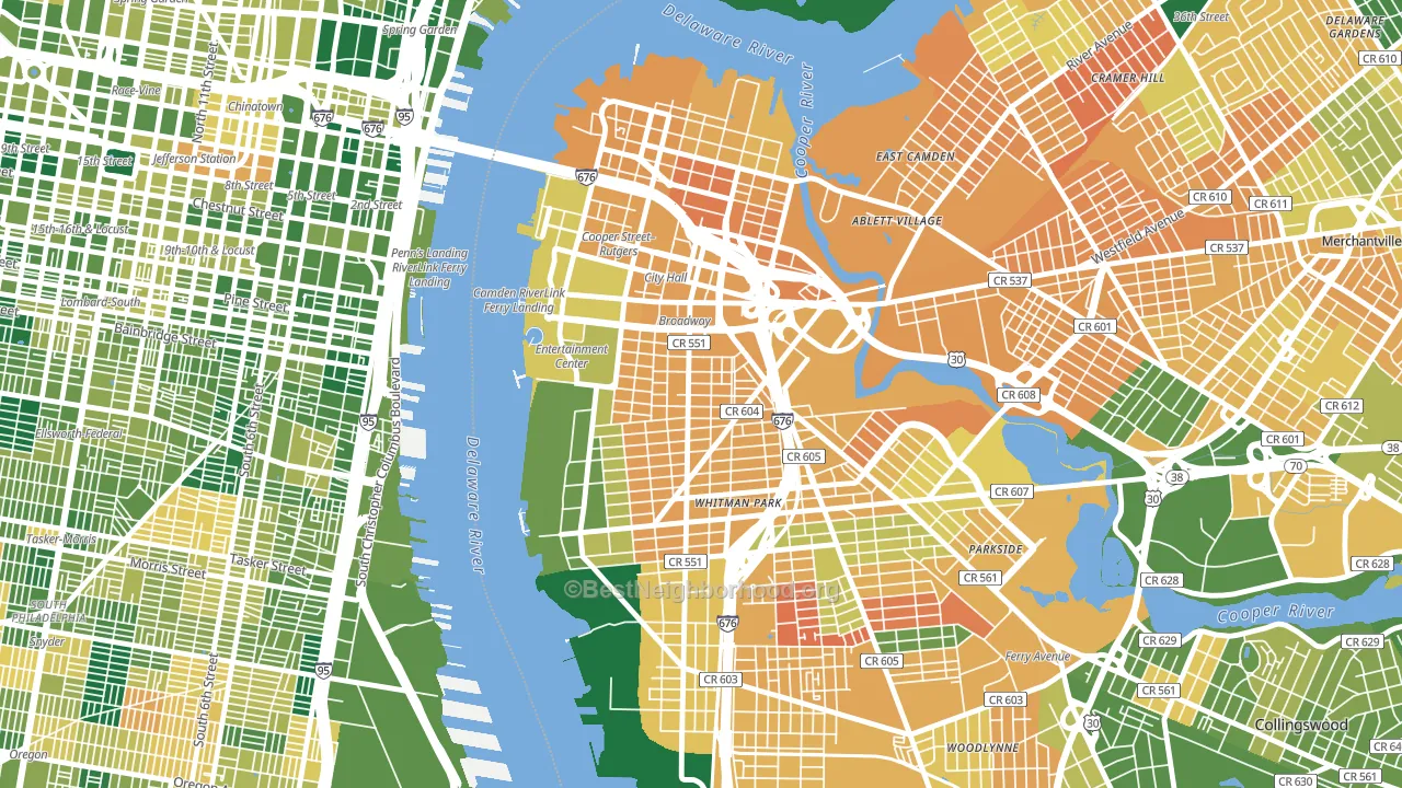 Lanning Square, Camden, NJ block-group voter-turnout map