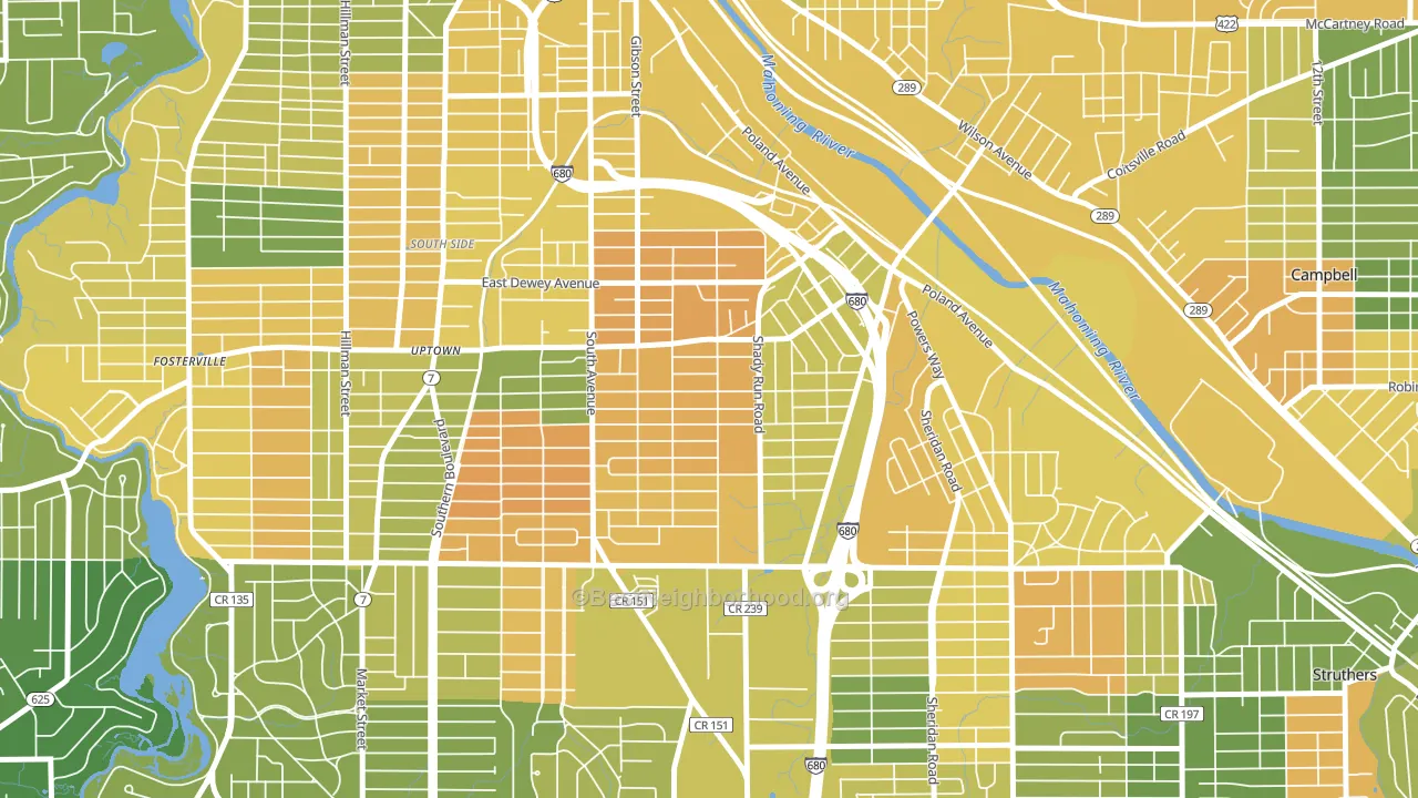 Lansingville, Youngstown, OH block-group voter-turnout map