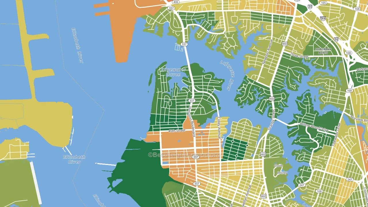 Larchmont-Edgewater, Norfolk, VA block-group voter-turnout map