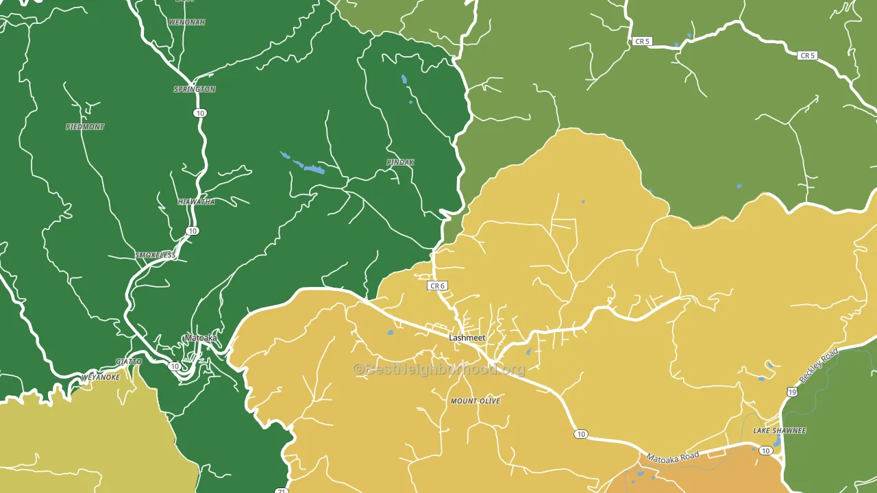 Lashmeet, WV block-group voter-turnout map