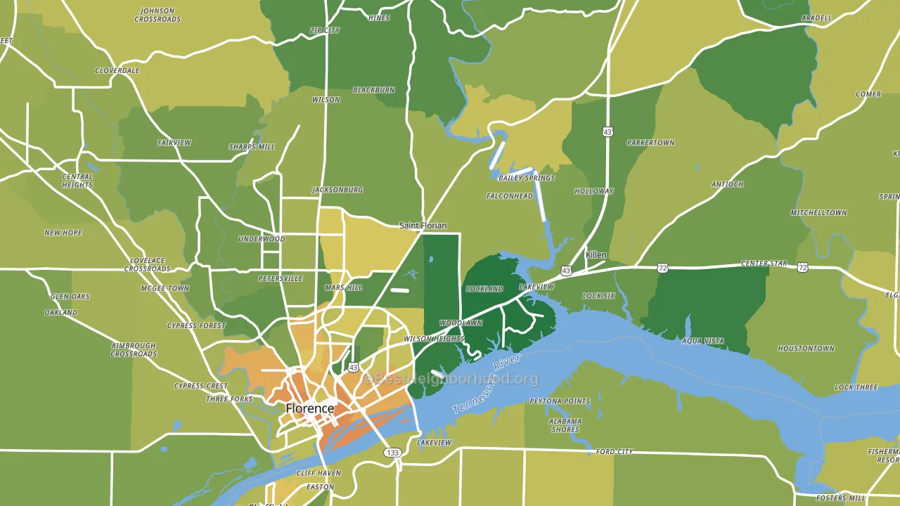 Lauderdale County, AL block-group voter-turnout map