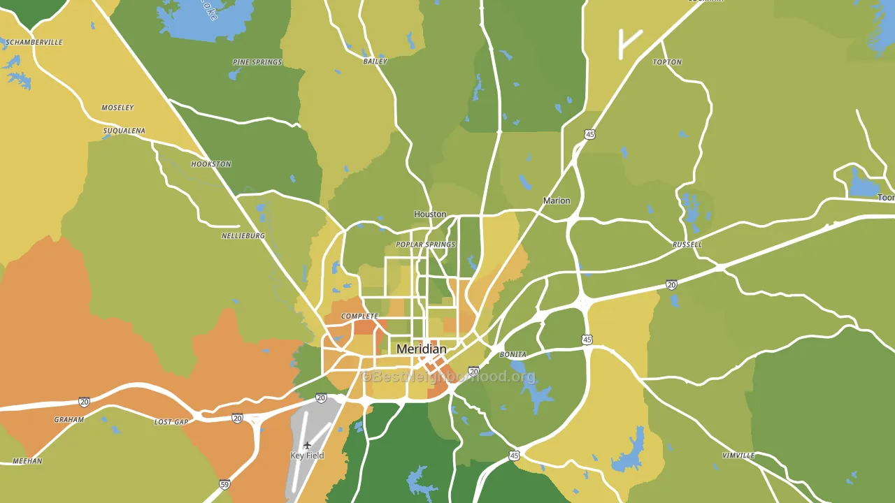 Lauderdale County, MS block-group voter-turnout map