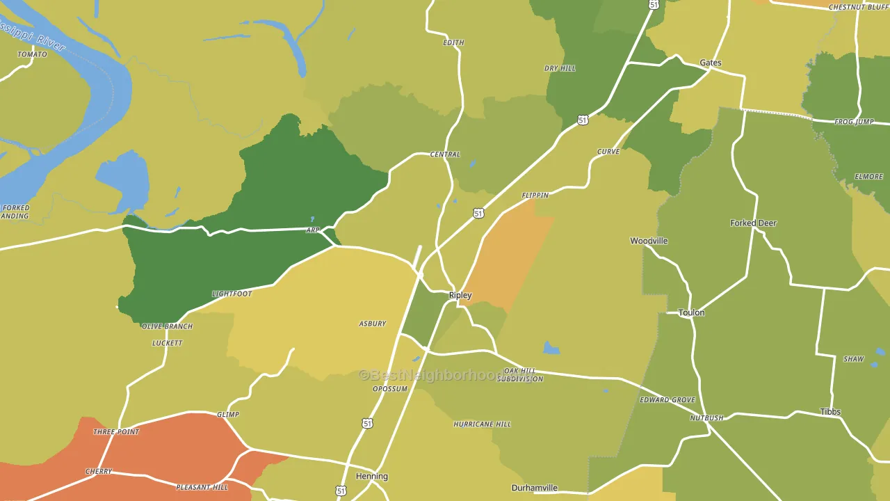 Lauderdale County, TN block-group voter-turnout map