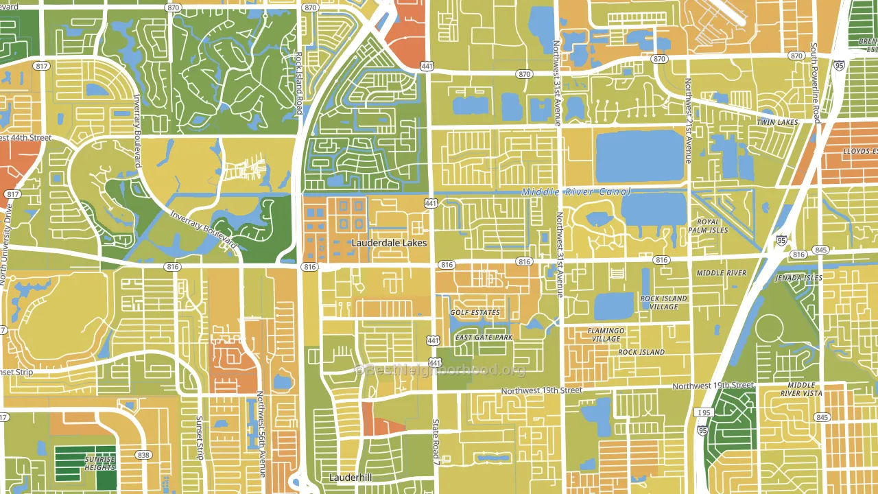 Lauderdale Lakes, FL block-group voter-turnout map
