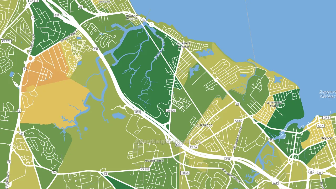 Laurence Harbor, NJ block-group voter-turnout map