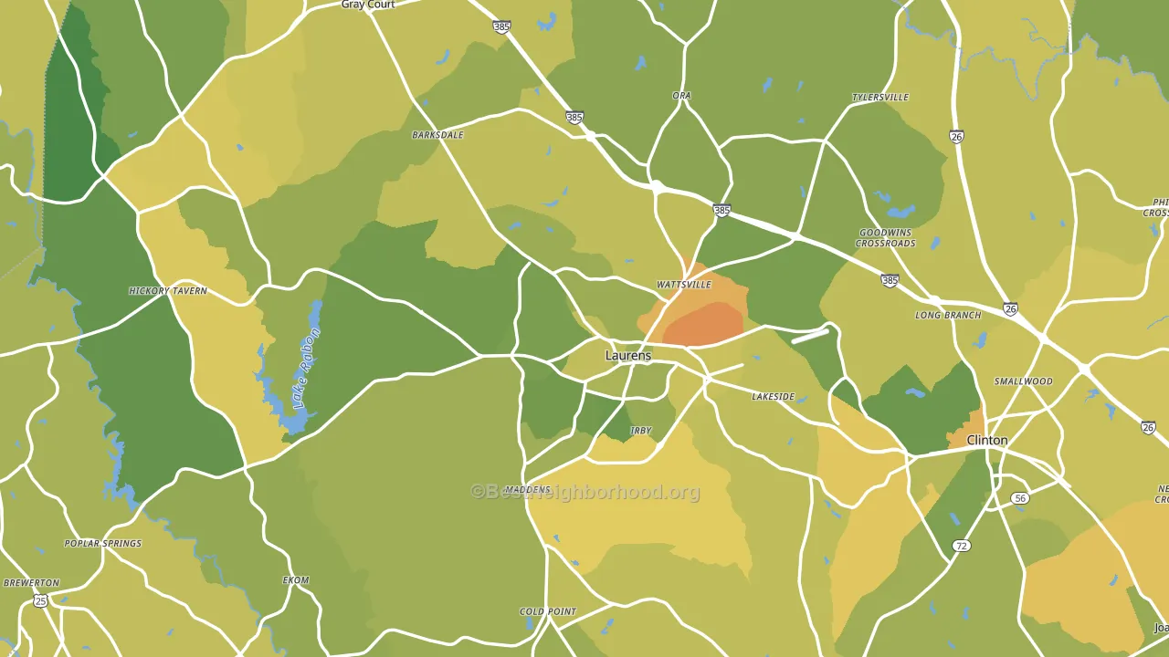 Laurens County, SC block-group voter-turnout map