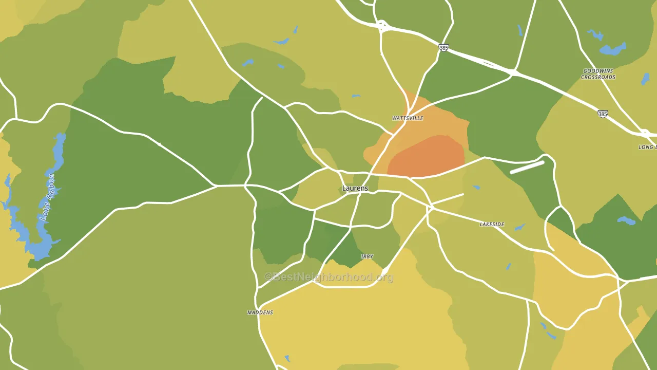 Laurens, SC block-group voter-turnout map