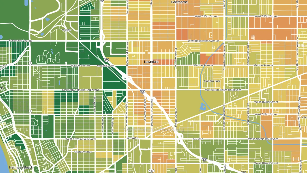 Lawndale, CA block-group voter-turnout map