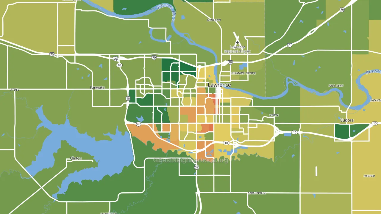 Lawrence, KS block-group voter-turnout map