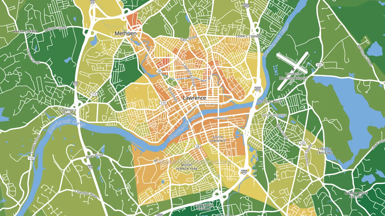 Lawrence, MA block-group voter-turnout map