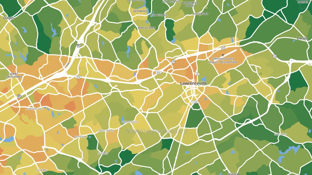 Lawrenceville, GA block-group voter-turnout map