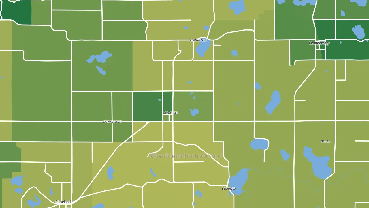 Le Sueur County, MN block-group voter-turnout map