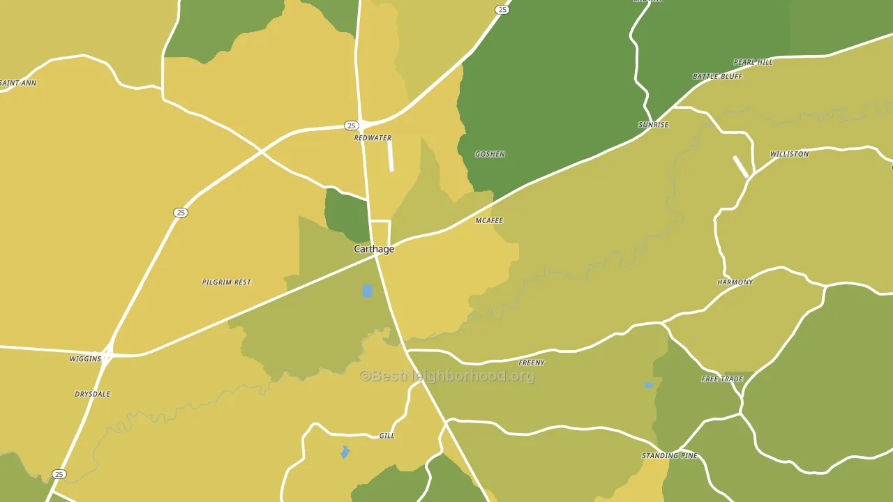 Leake County, MS block-group voter-turnout map