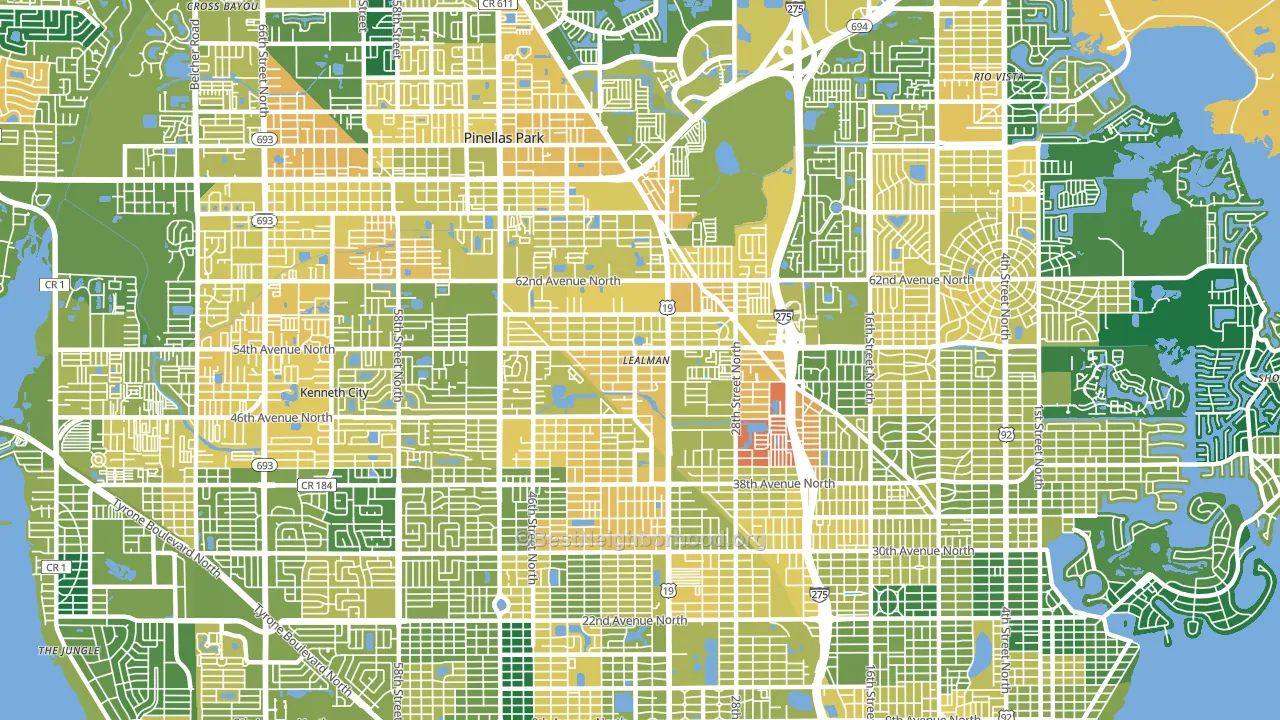 Lealman, FL block-group voter-turnout map