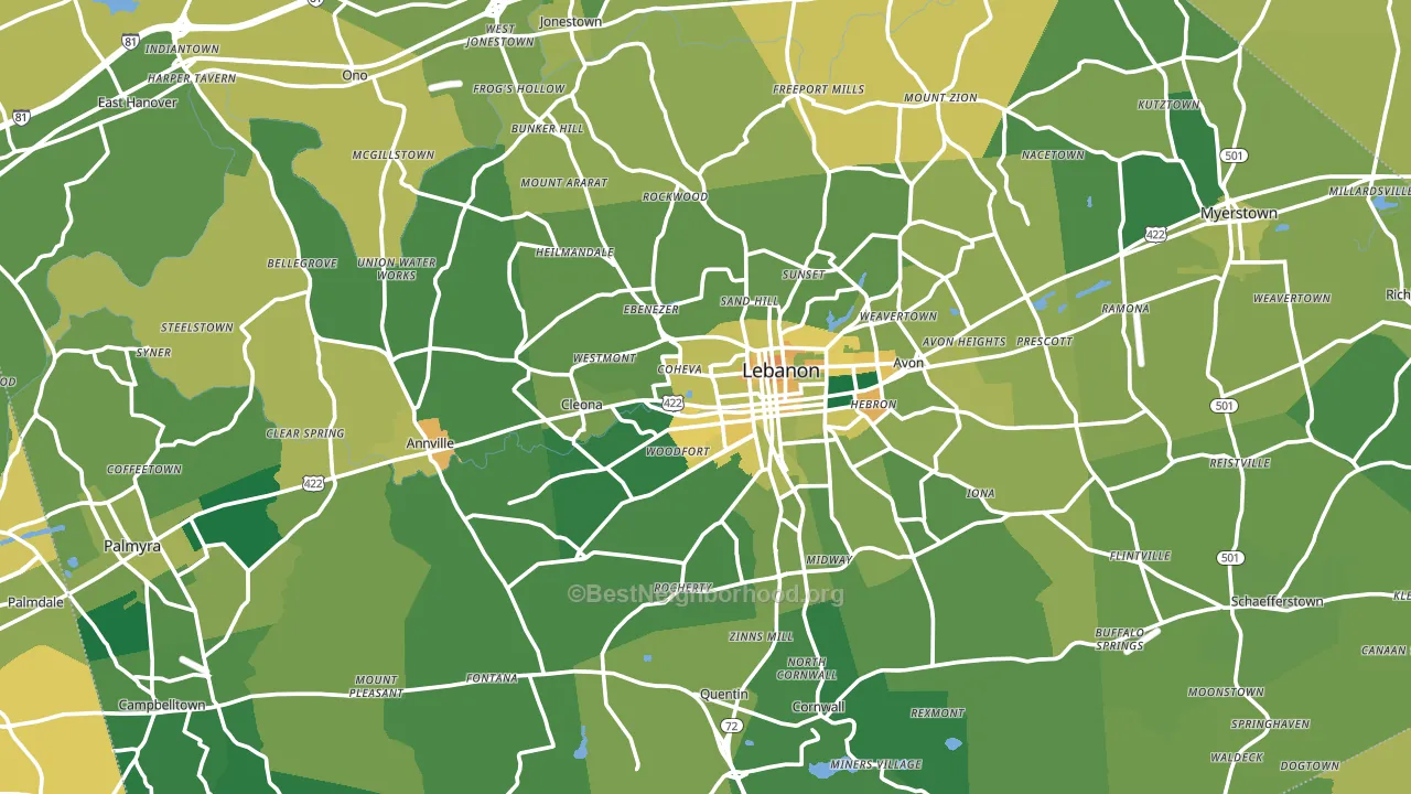 Lebanon County, PA block-group voter-turnout map