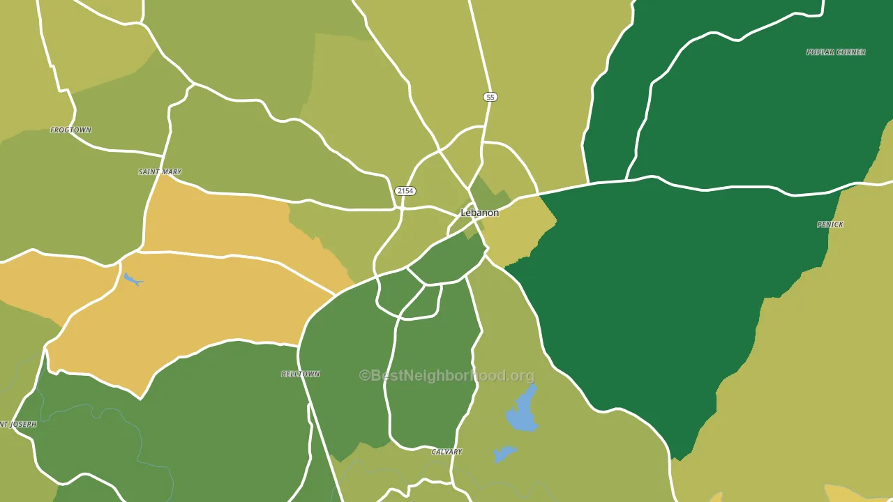 Lebanon, KY block-group voter-turnout map
