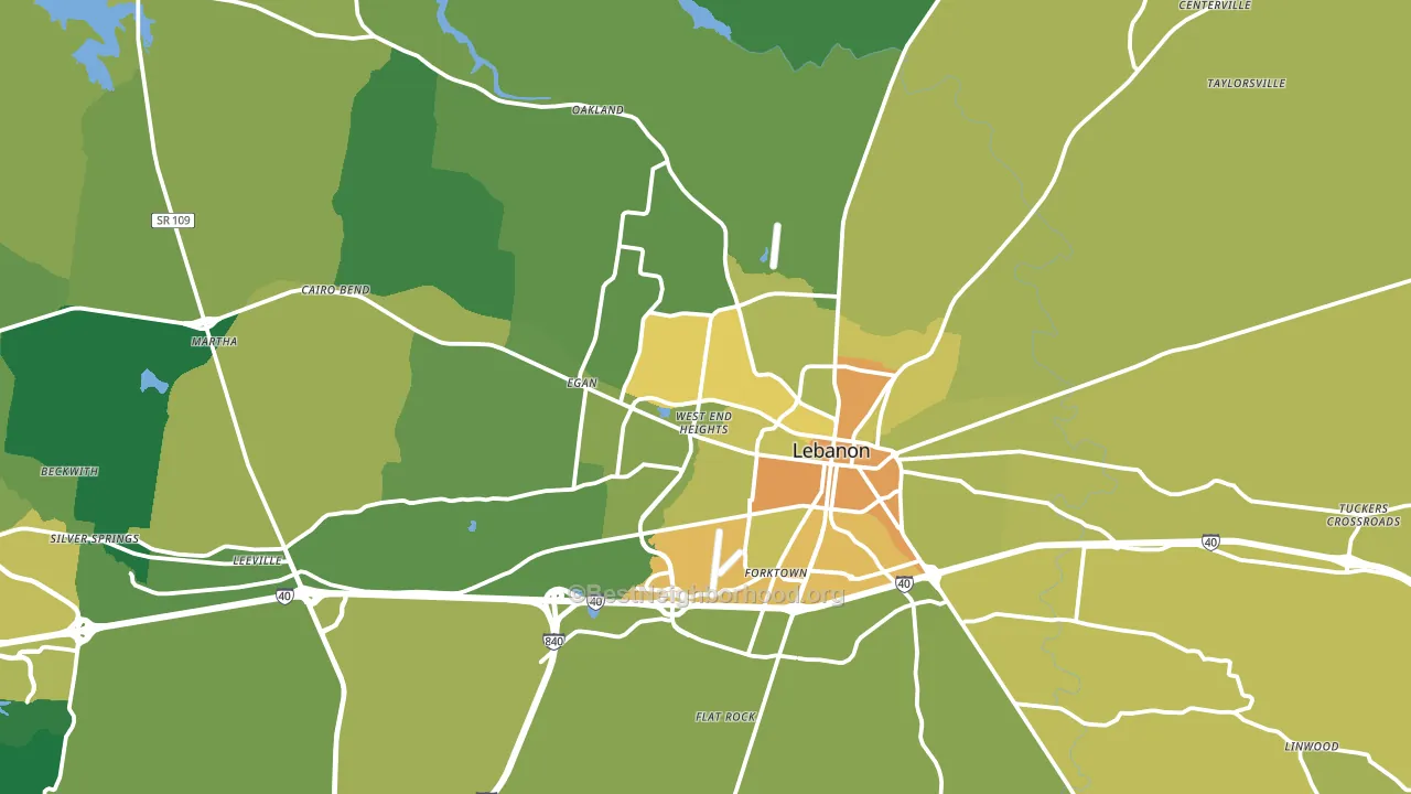 Lebanon, TN block-group voter-turnout map