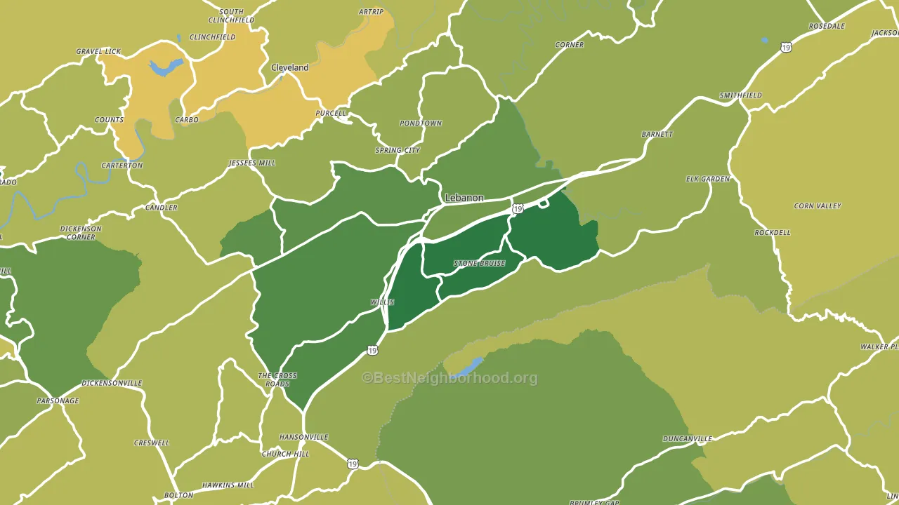 Lebanon, VA block-group voter-turnout map