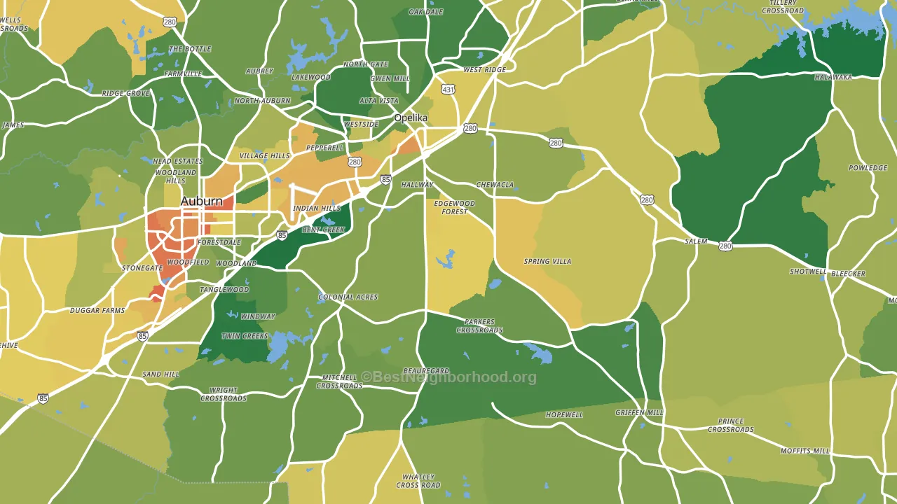 Lee County, AL block-group voter-turnout map