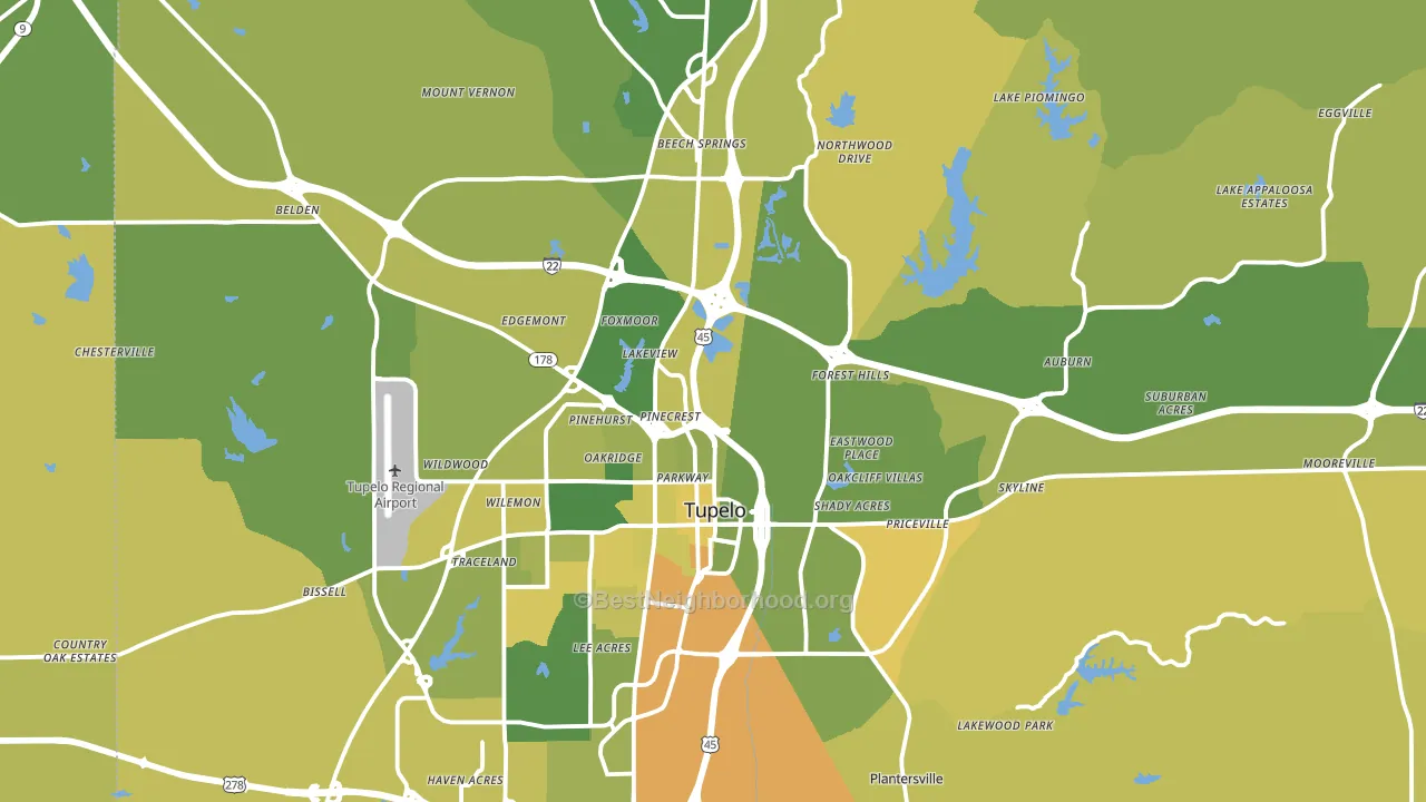 Lee County, MS block-group voter-turnout map