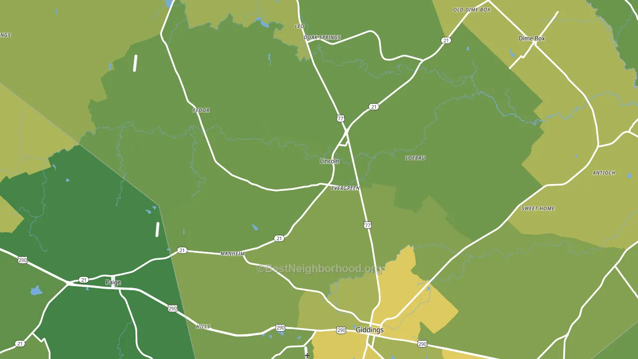 Lee County, TX block-group voter-turnout map