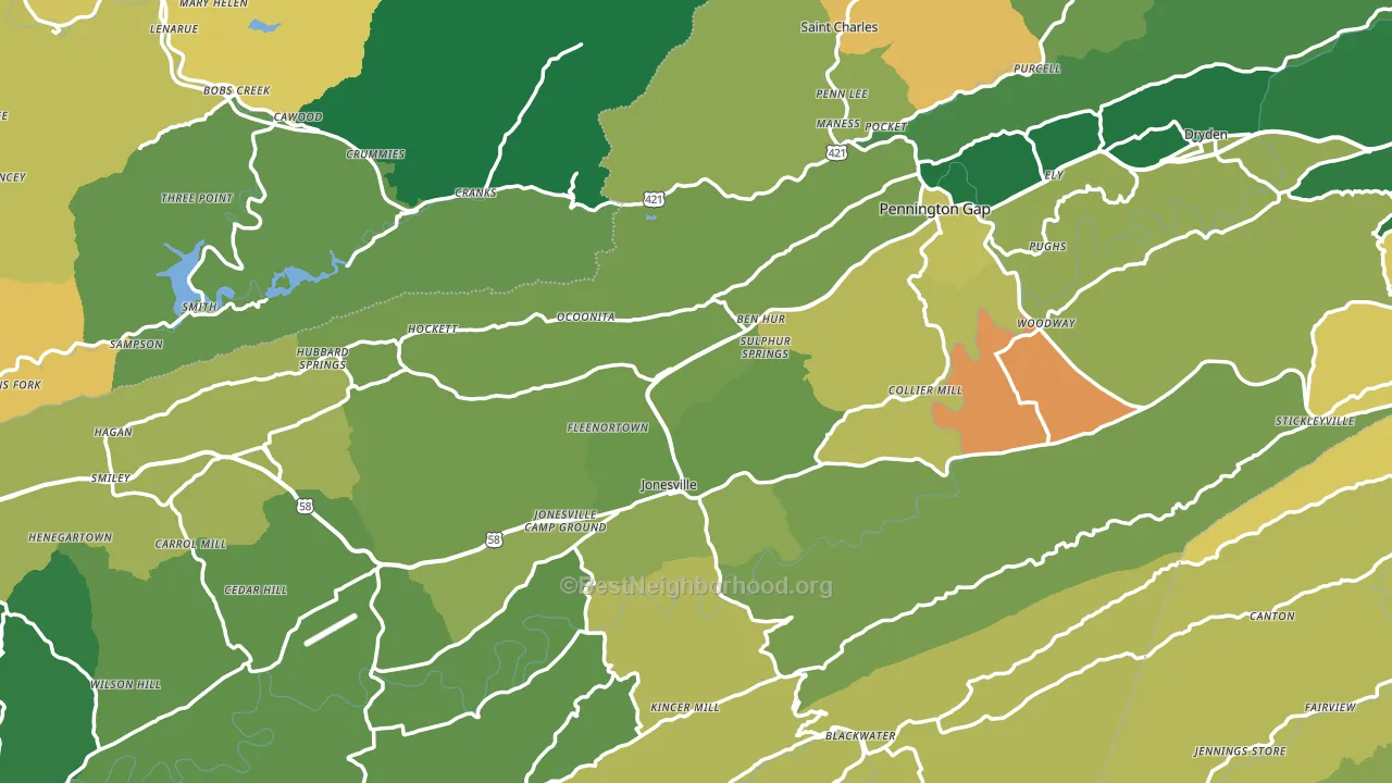 Lee County, VA block-group voter-turnout map