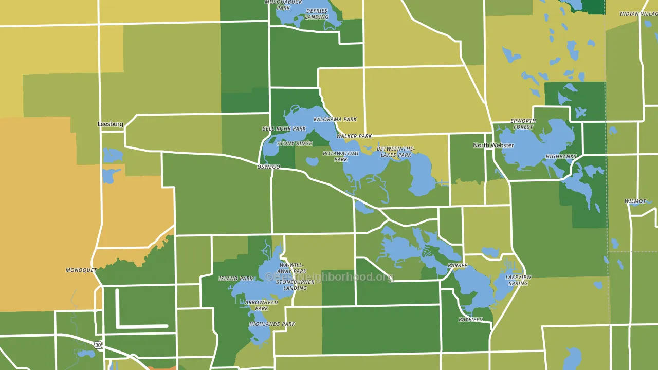 Leesburg, IN block-group voter-turnout map