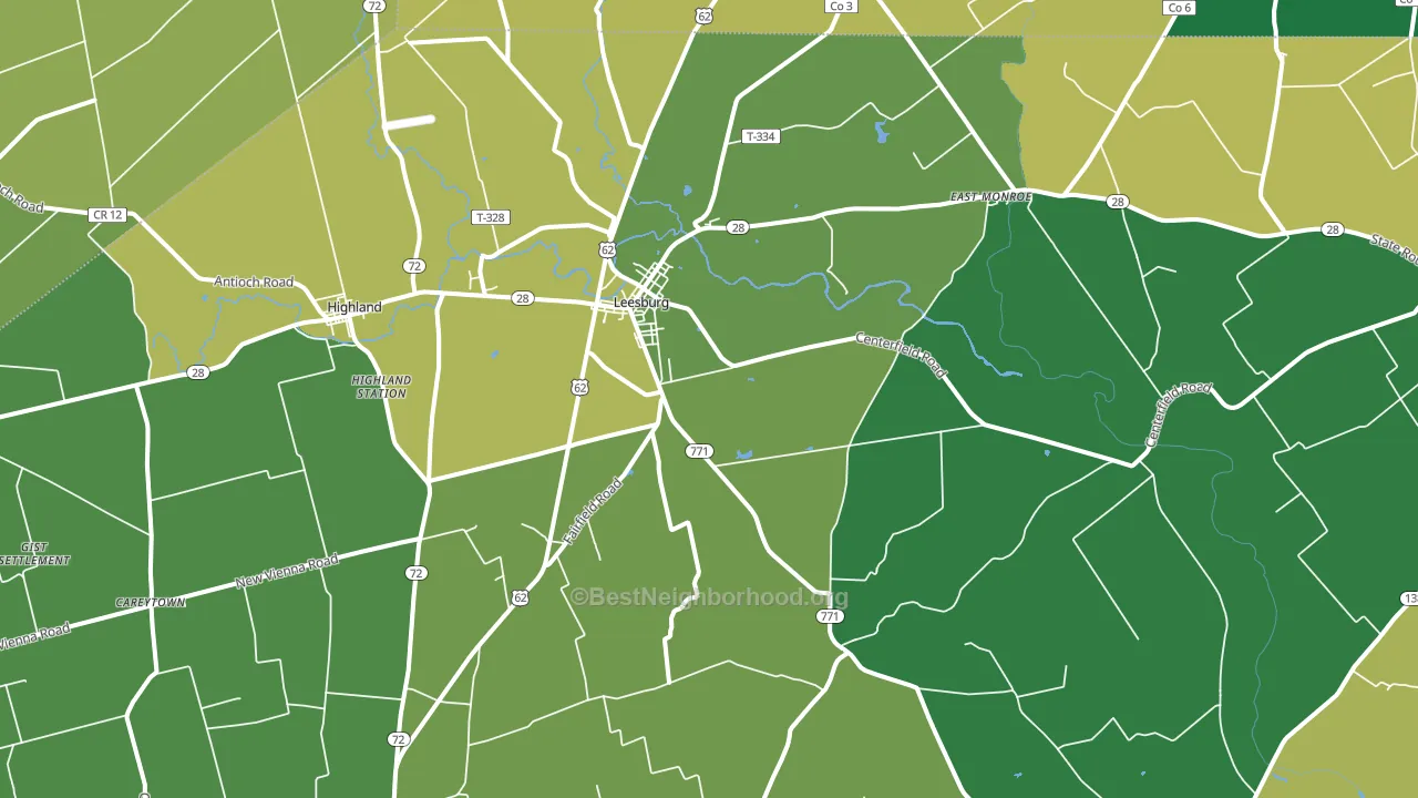 Leesburg, OH block-group voter-turnout map