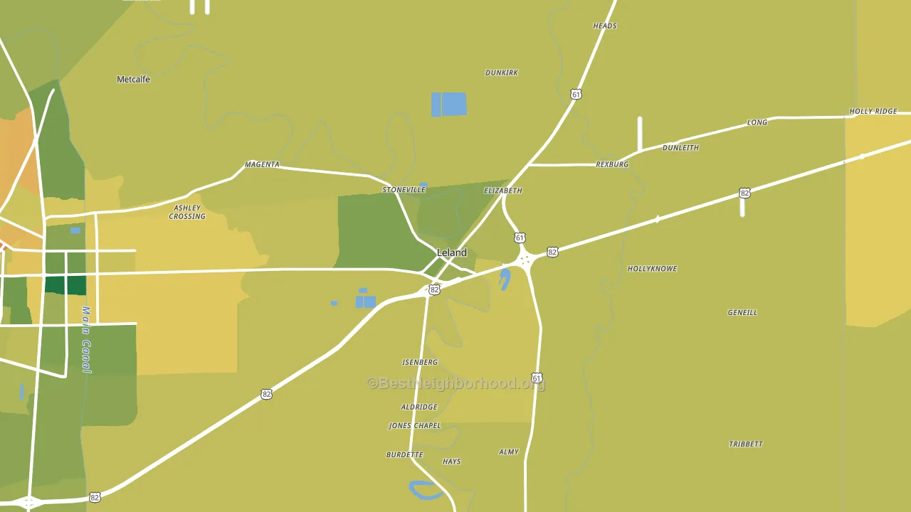 Leland, MS block-group voter-turnout map