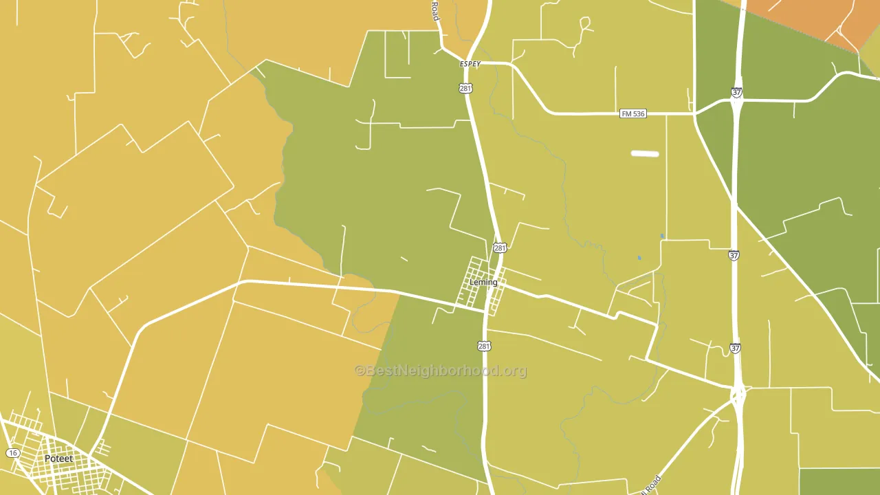 Leming, TX block-group voter-turnout map