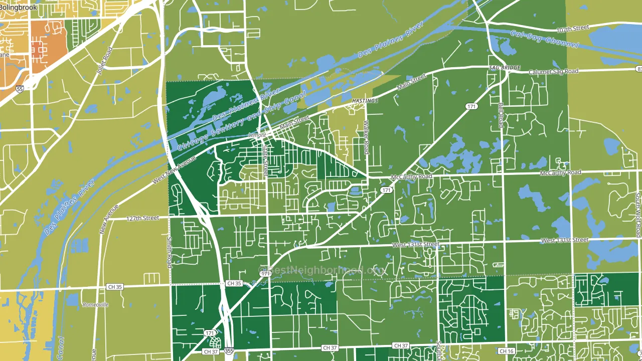 Lemont, IL block-group voter-turnout map