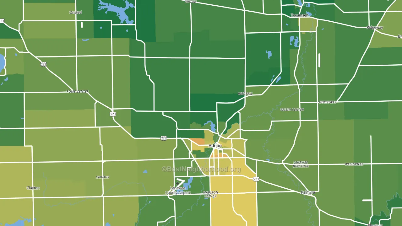 Lenawee County, MI block-group voter-turnout map