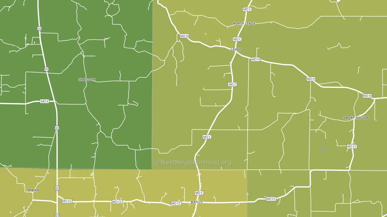 Lenox, MO block-group voter-turnout map