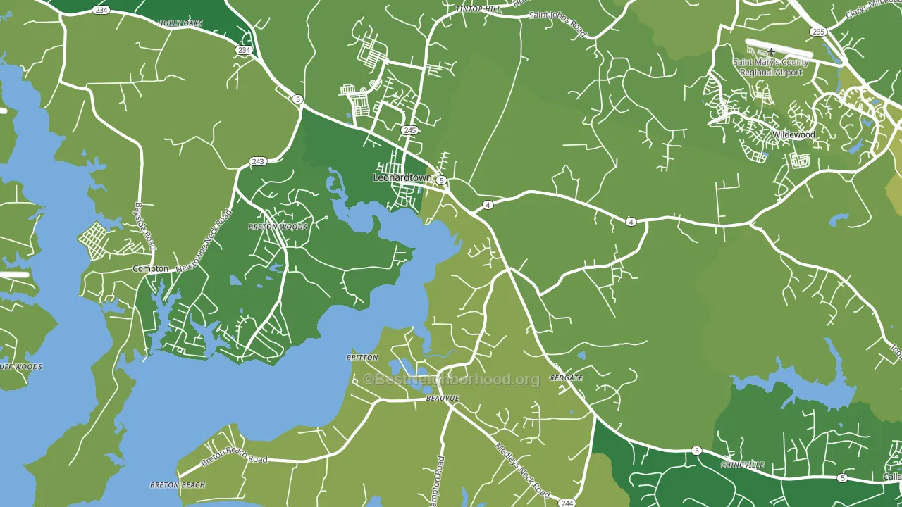 Leonardtown, MD block-group voter-turnout map