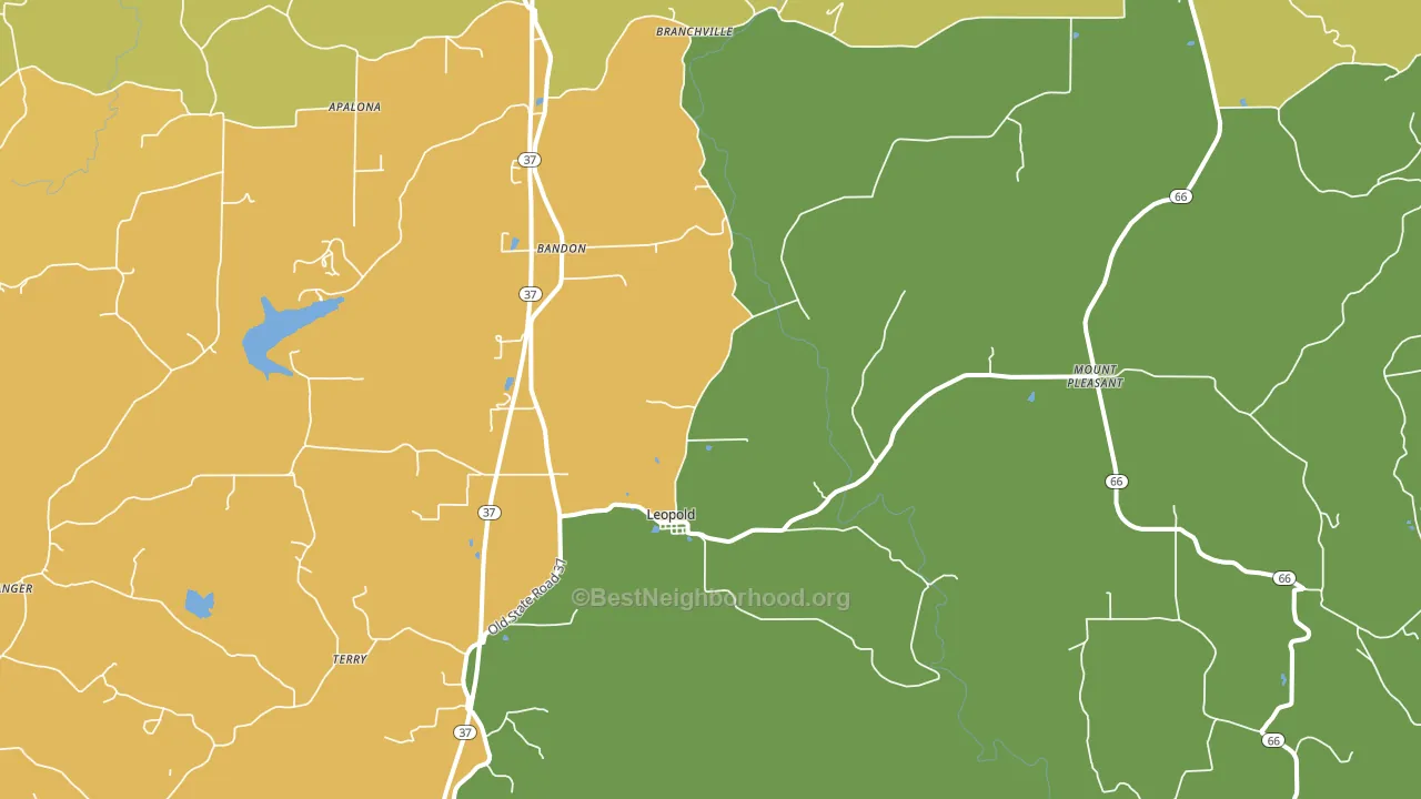 Leopold, IN block-group voter-turnout map