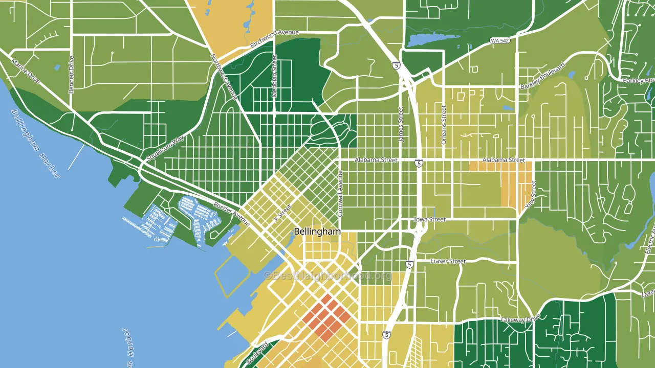 Lettered Streets, Bellingham, WA block-group voter-turnout map