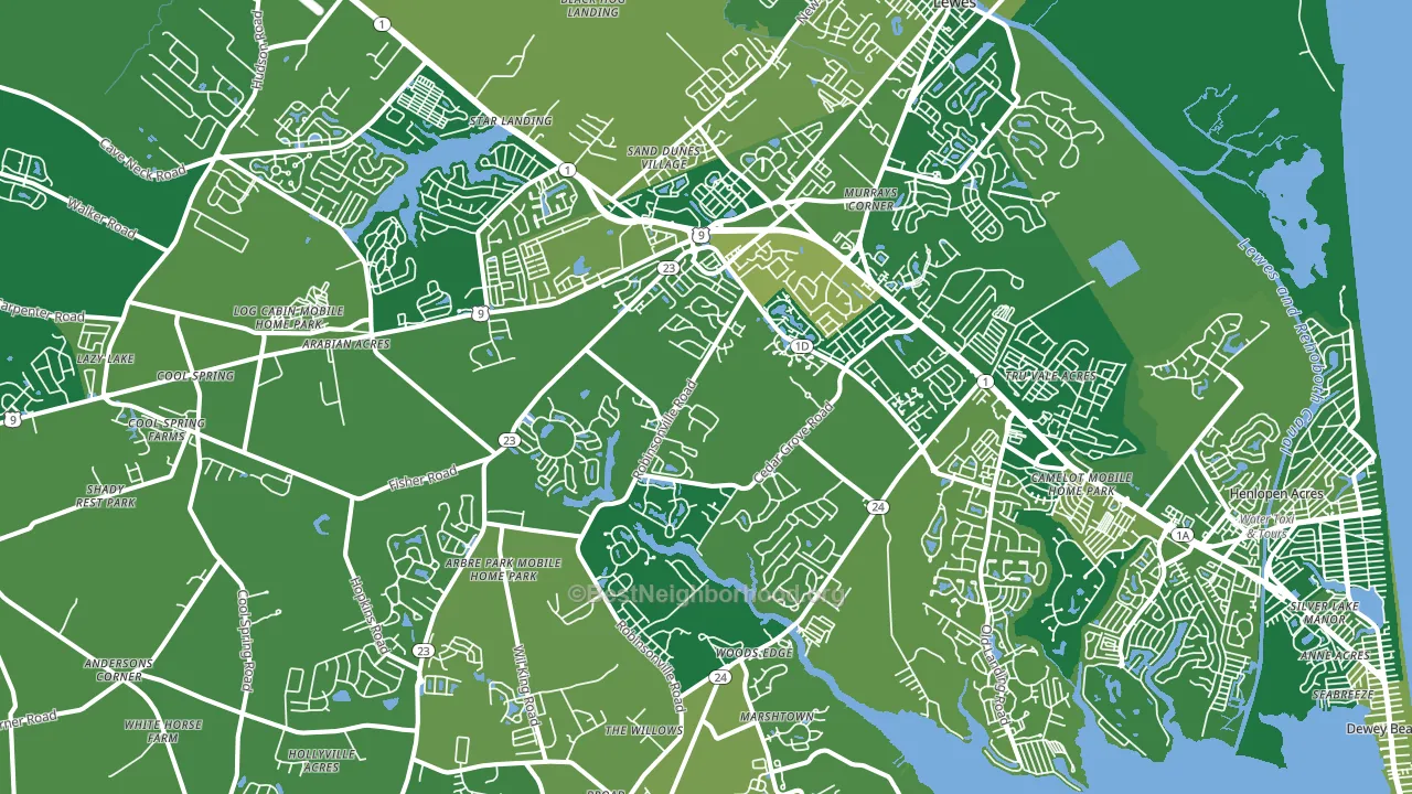 Lewes, DE block-group voter-turnout map