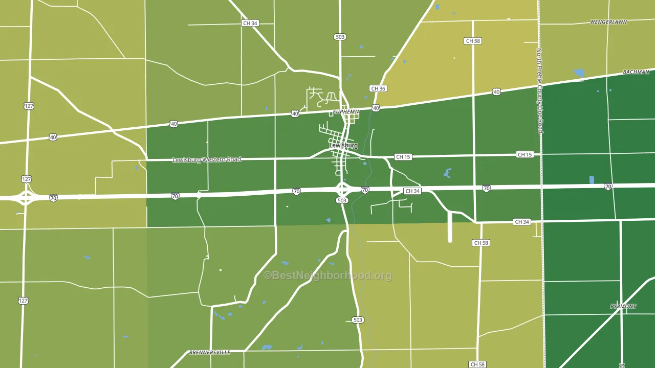 Lewisburg, OH block-group voter-turnout map