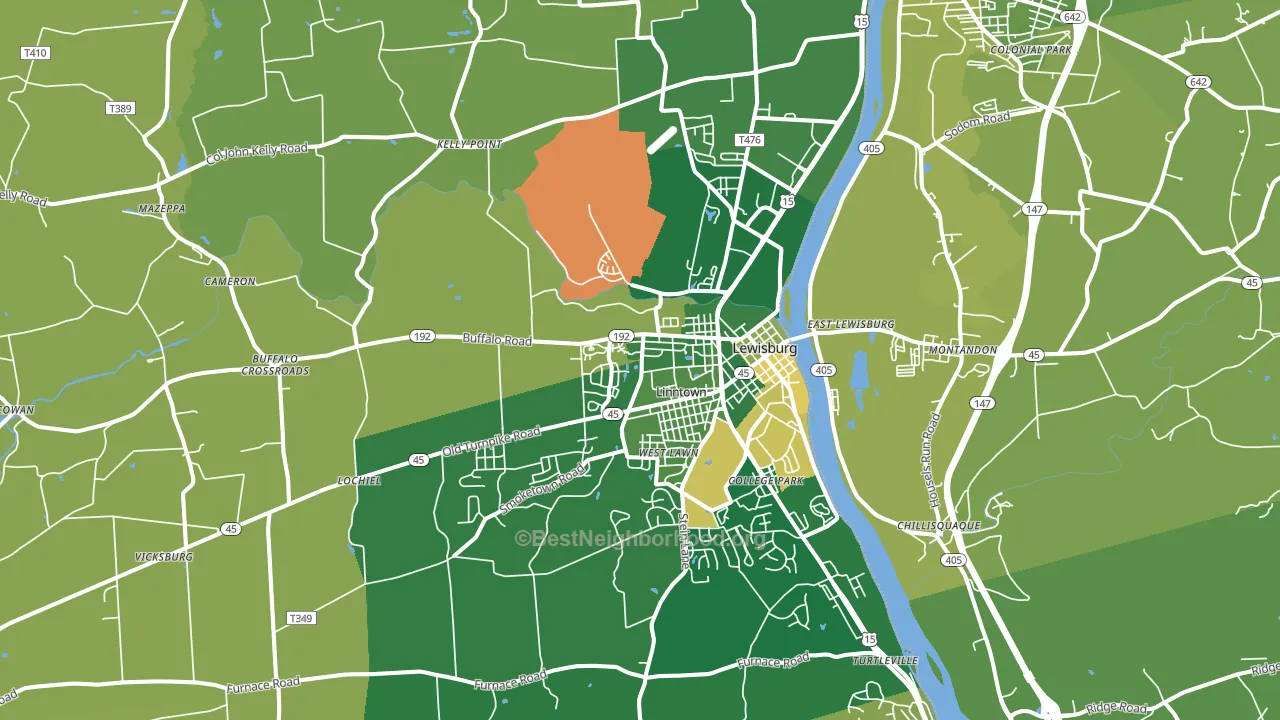 Lewisburg, PA block-group voter-turnout map