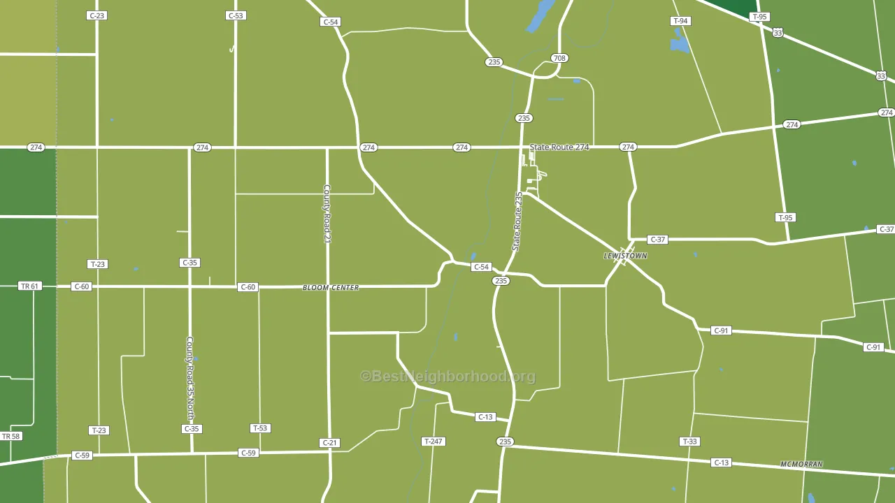 Lewistown, OH block-group voter-turnout map