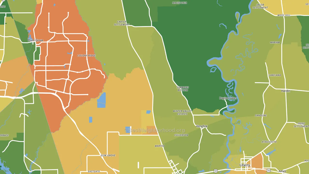 Liberty County, TX block-group voter-turnout map