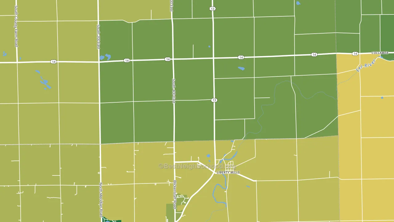 Liberty Mills, IN block-group voter-turnout map