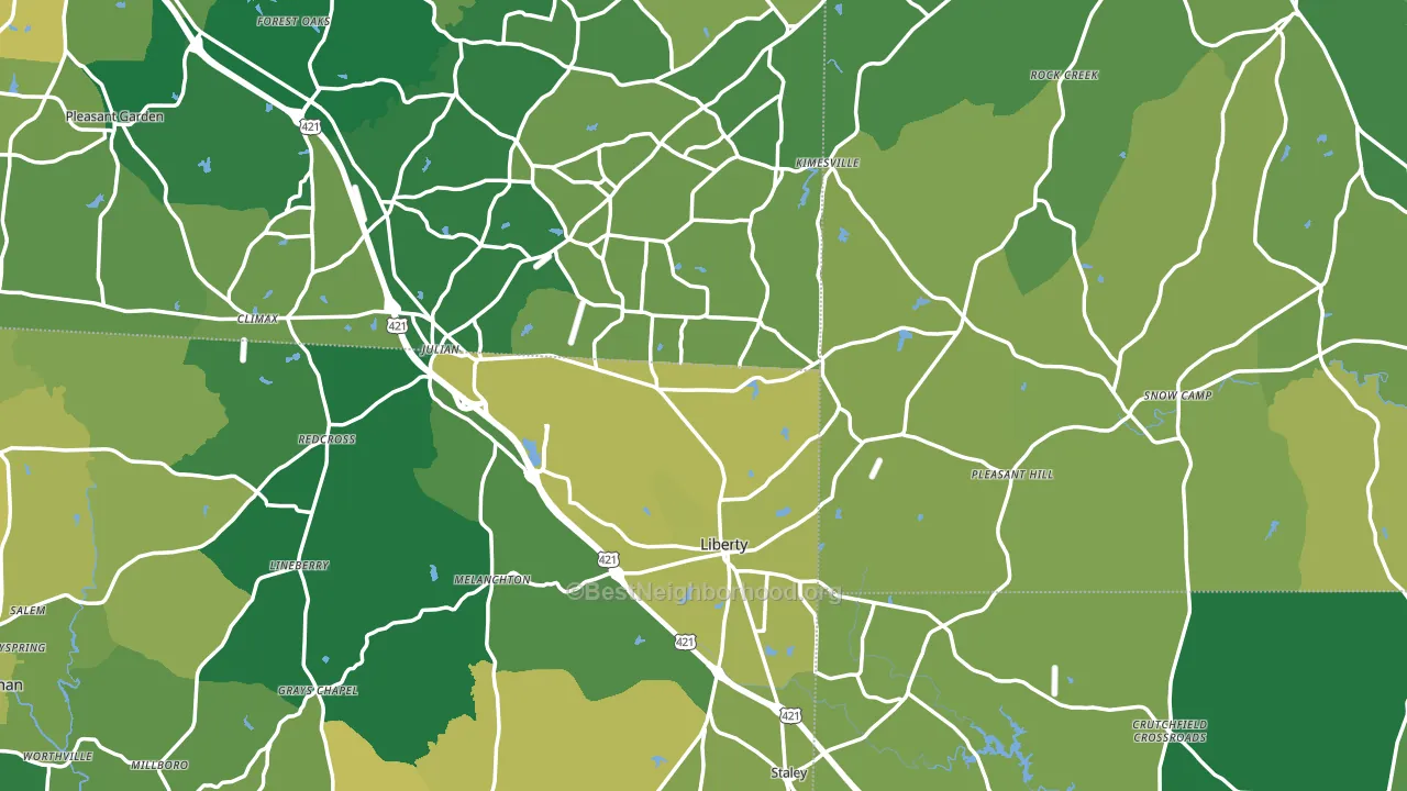 Liberty, NC block-group voter-turnout map