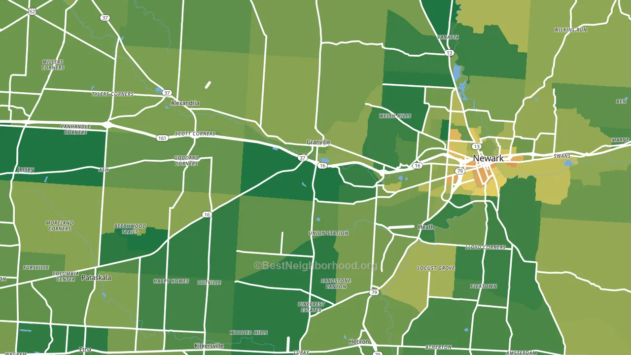 Licking County, OH block-group voter-turnout map