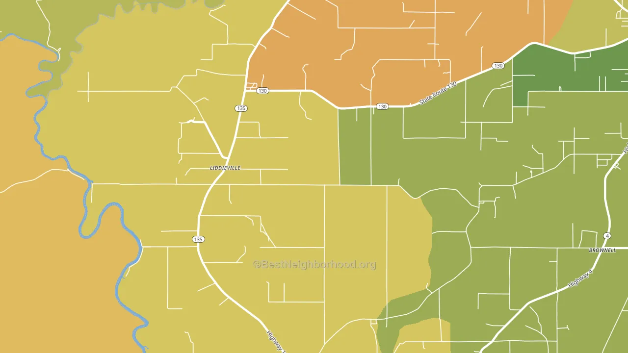Liddieville, LA block-group voter-turnout map