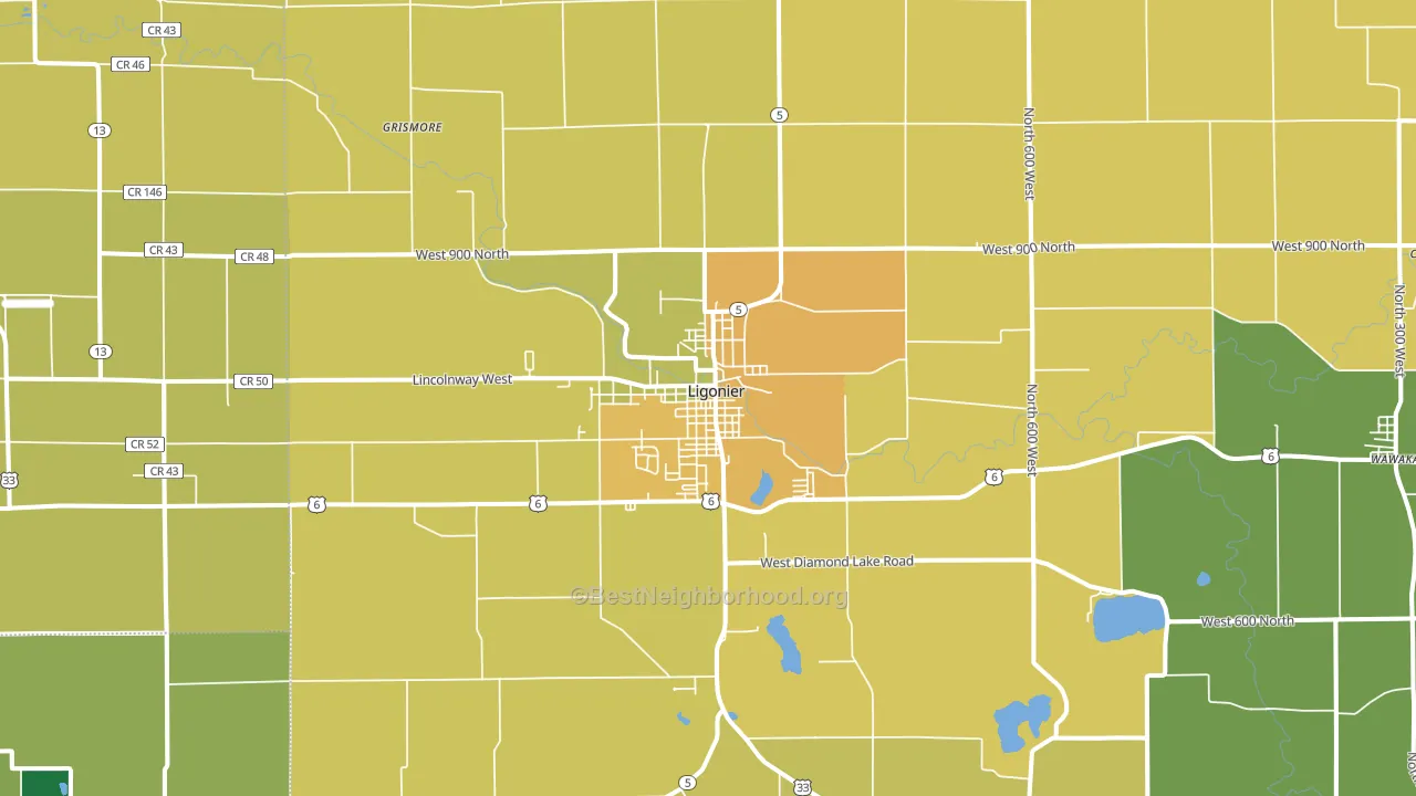 Ligonier, IN block-group voter-turnout map