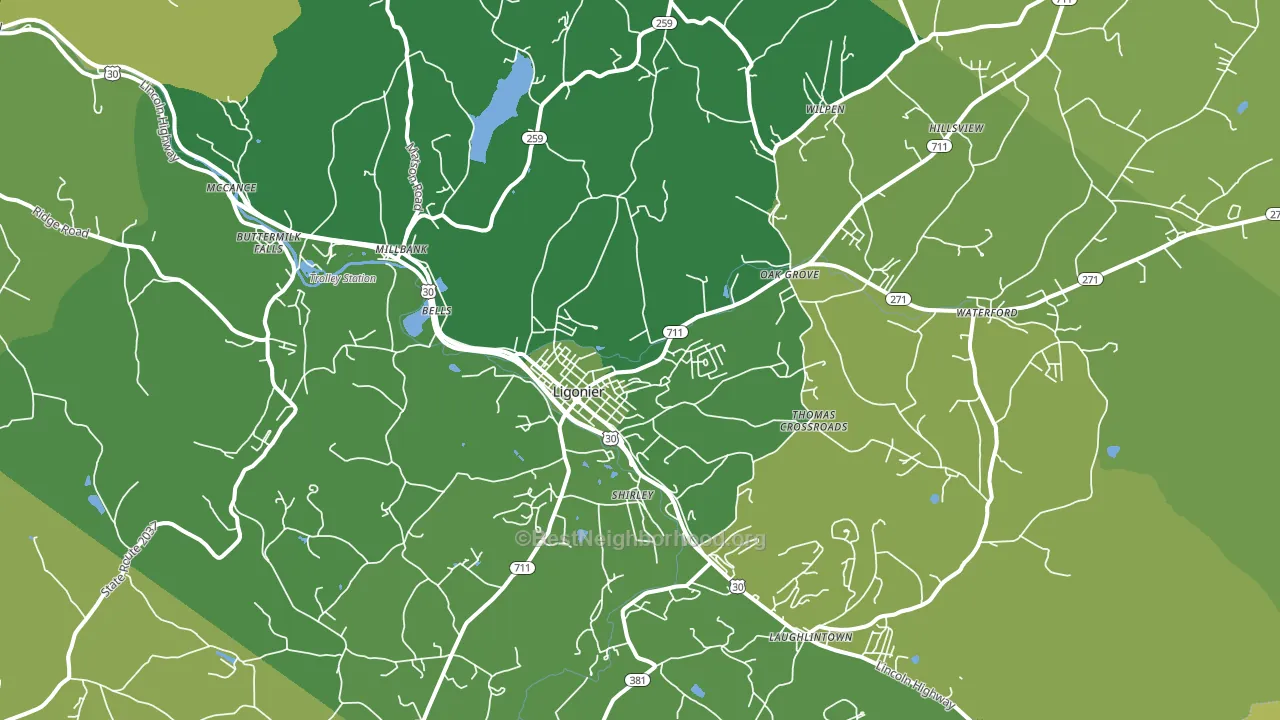 Ligonier, PA block-group voter-turnout map