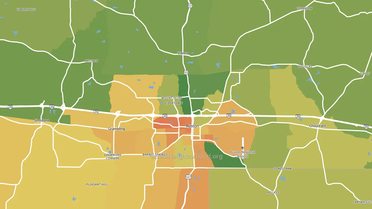 Lincoln Parish, LA block-group voter-turnout map