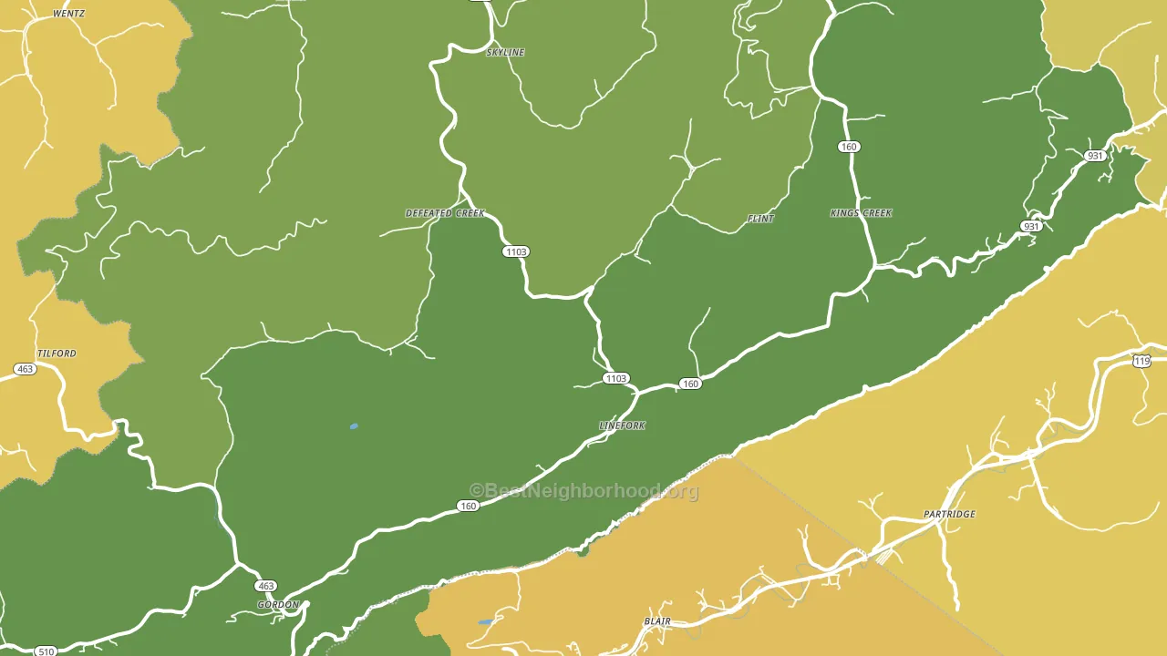 Linefork, KY block-group voter-turnout map