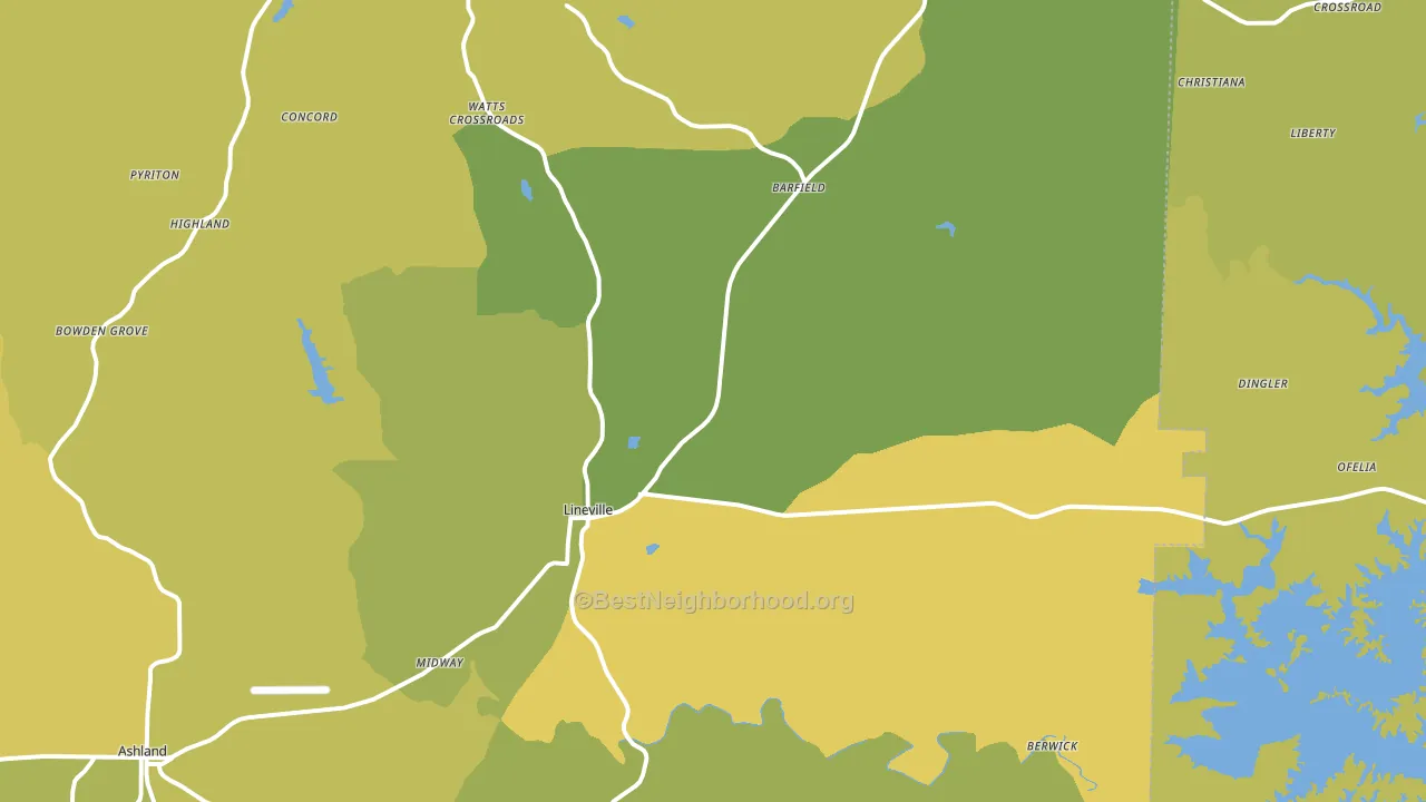 Lineville, AL block-group voter-turnout map